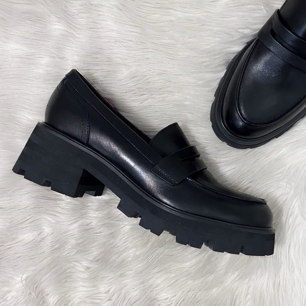 Marc Fisher Black Leather Platform Loafers